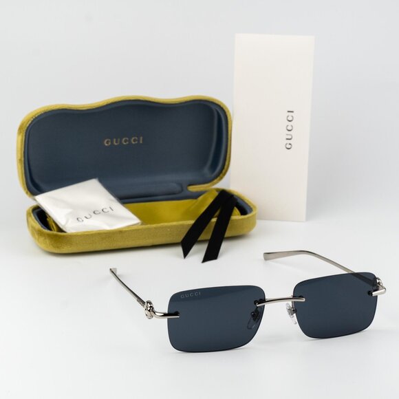 Gucci Men Sunglasses Silver Blue Rectangle GG1703S 003 BRAND NEW - Picture 10 of 15